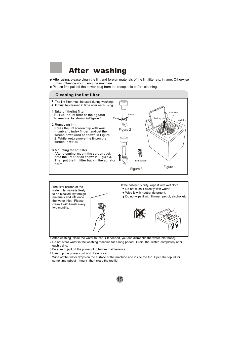 After washing, Cleaning the lint filter | haier SIG100-97 User Manual | Page 17 / 20
