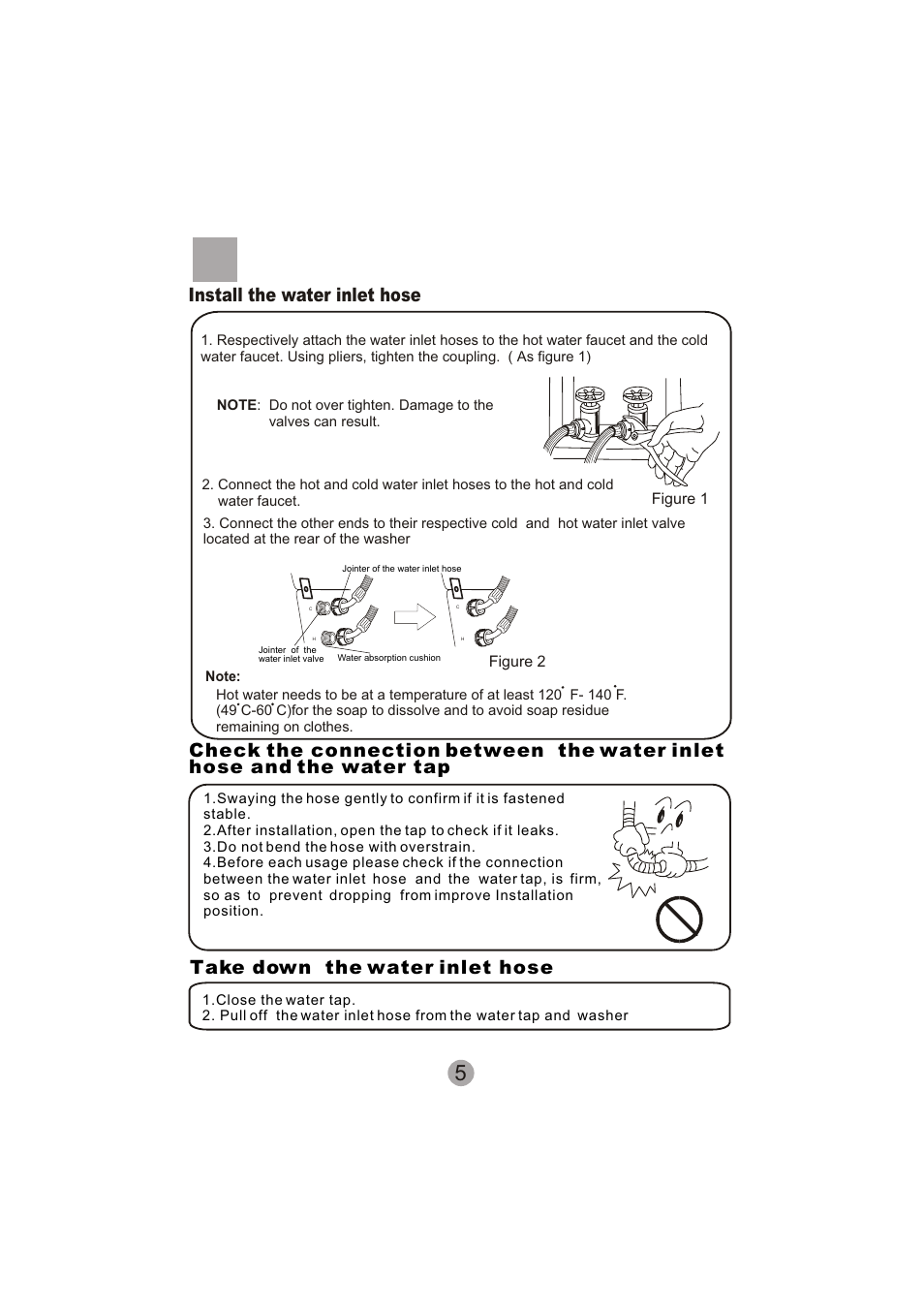 Install the water inlet hose, Take down the water inlet hose | haier SIG100-97 User Manual | Page 7 / 20