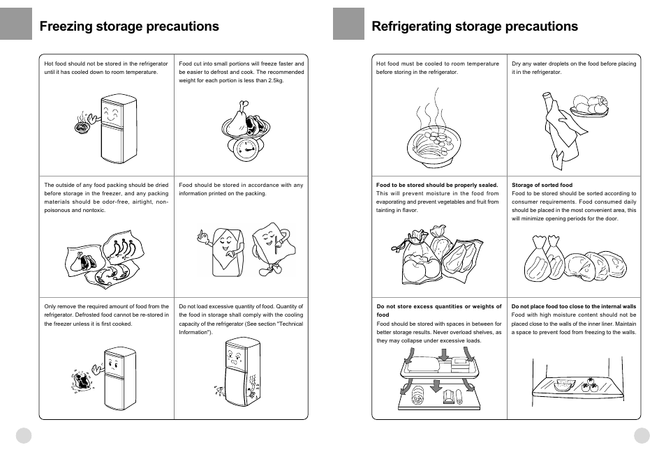 Refrigerating storage precautions, Freezing storage precautions | haier HRF-221FR/A User Manual | Page 11 / 12