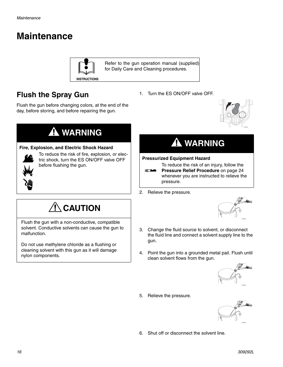Maintenance, Warning, Caution | Flush the spray gun | haier PRO XS3 309292L User Manual | Page 16 / 48