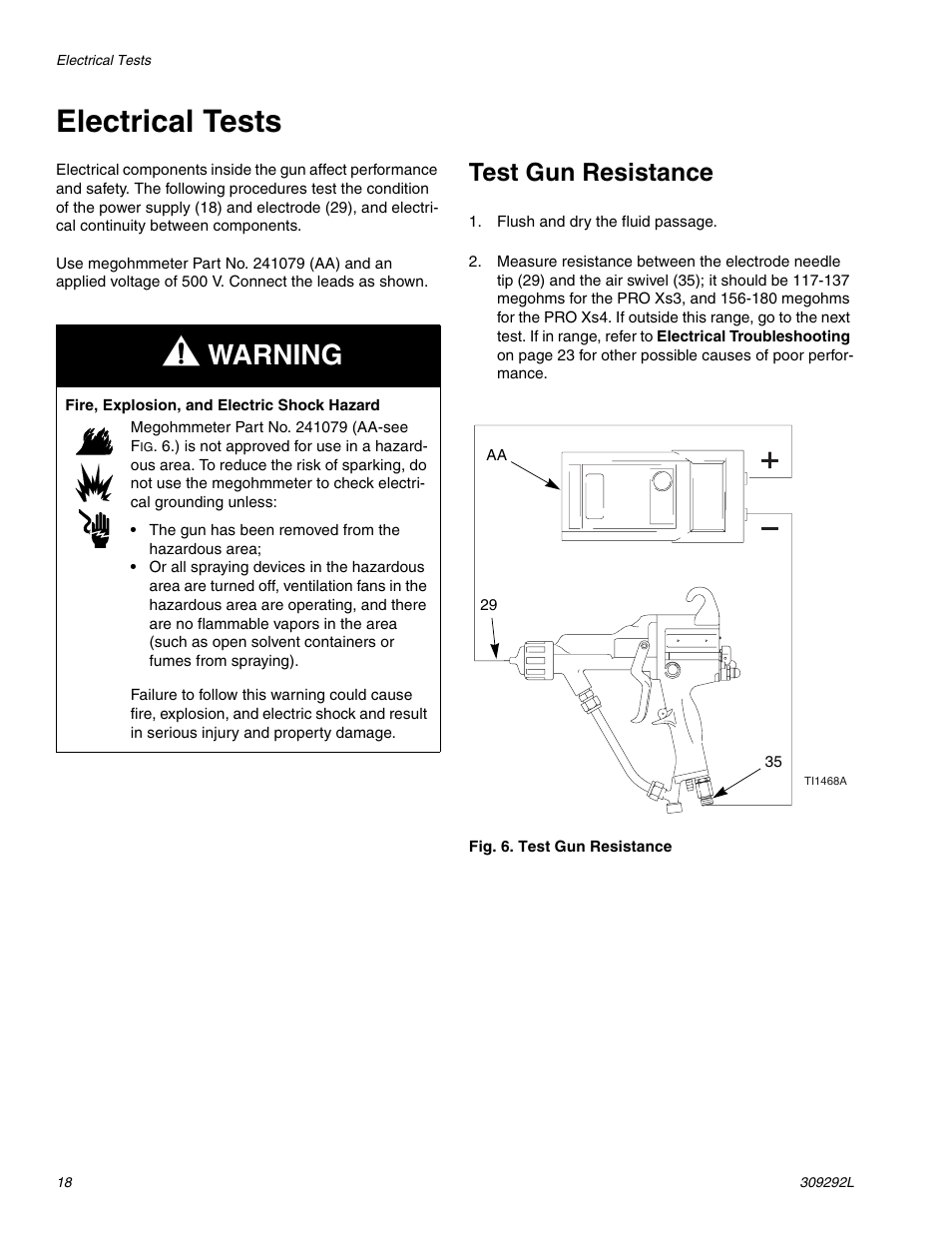 Electrical tests, See test gun resistance on, Warning | Test gun resistance | haier PRO XS3 309292L User Manual | Page 18 / 48