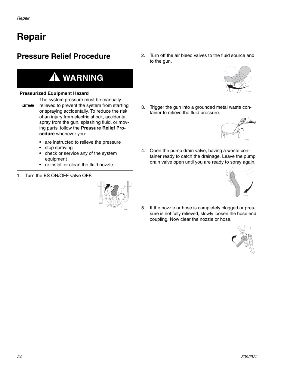 Repair, Pressure relief procedure, Pressure relief procedure in y | Warning | haier PRO XS3 309292L User Manual | Page 24 / 48