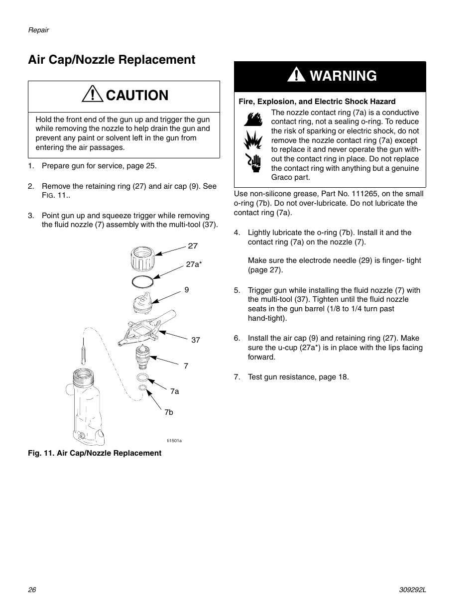 Air cap/nozzle replacement, E 26, Ge 26 | S 26, Caution, Warning | haier PRO XS3 309292L User Manual | Page 26 / 48