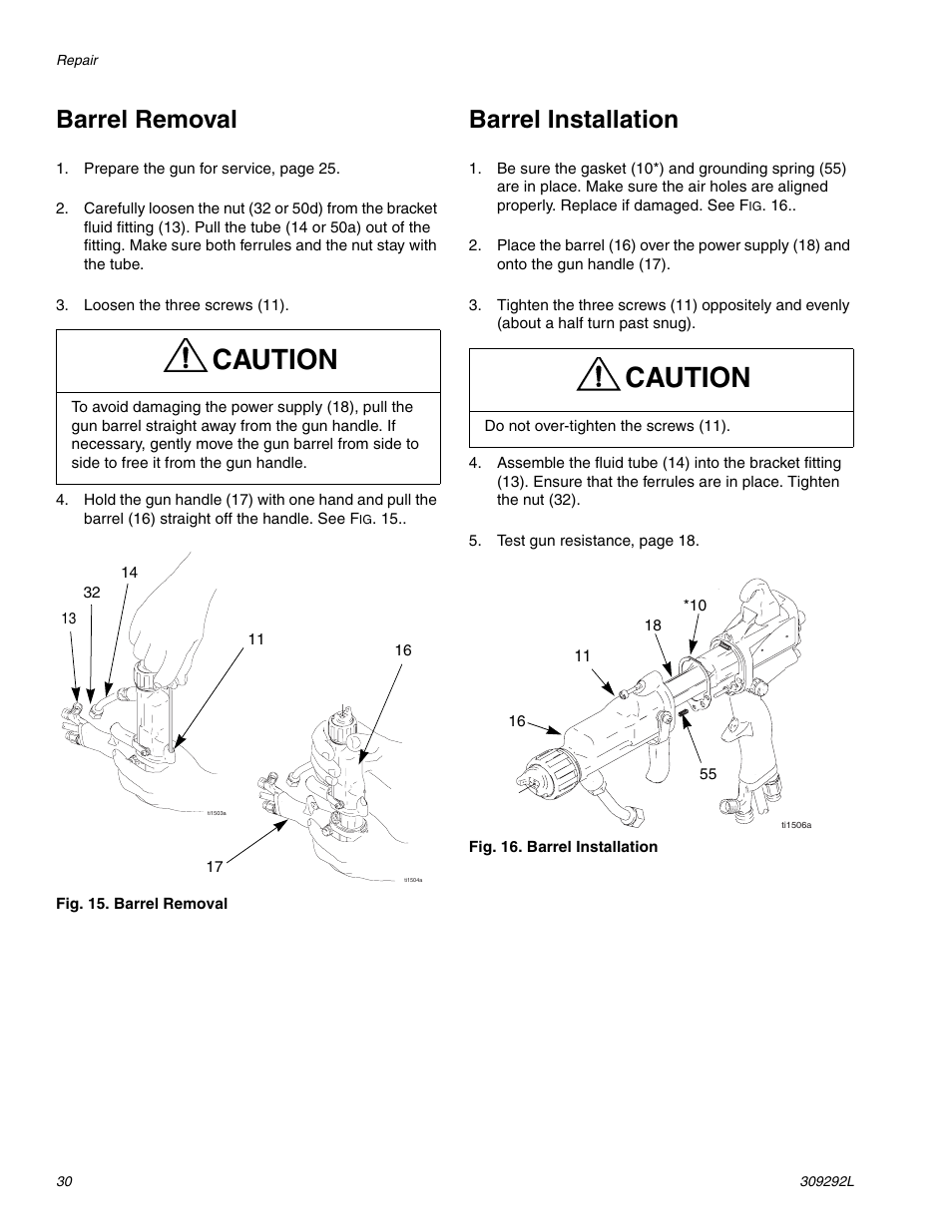 Caution, Barrel removal, Barrel installation | haier PRO XS3 309292L User Manual | Page 30 / 48