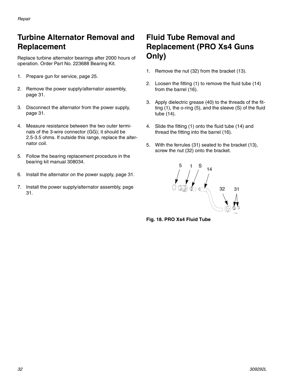 E 32, Turbine alternator removal and replacement | haier PRO XS3 309292L User Manual | Page 32 / 48