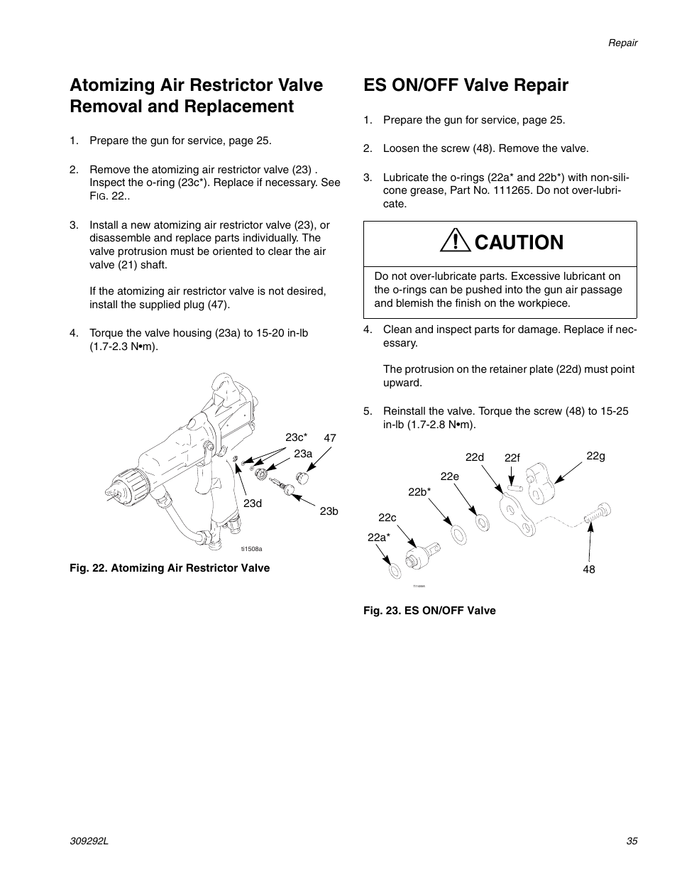 Caution, Es on/off valve repair | haier PRO XS3 309292L User Manual | Page 35 / 48