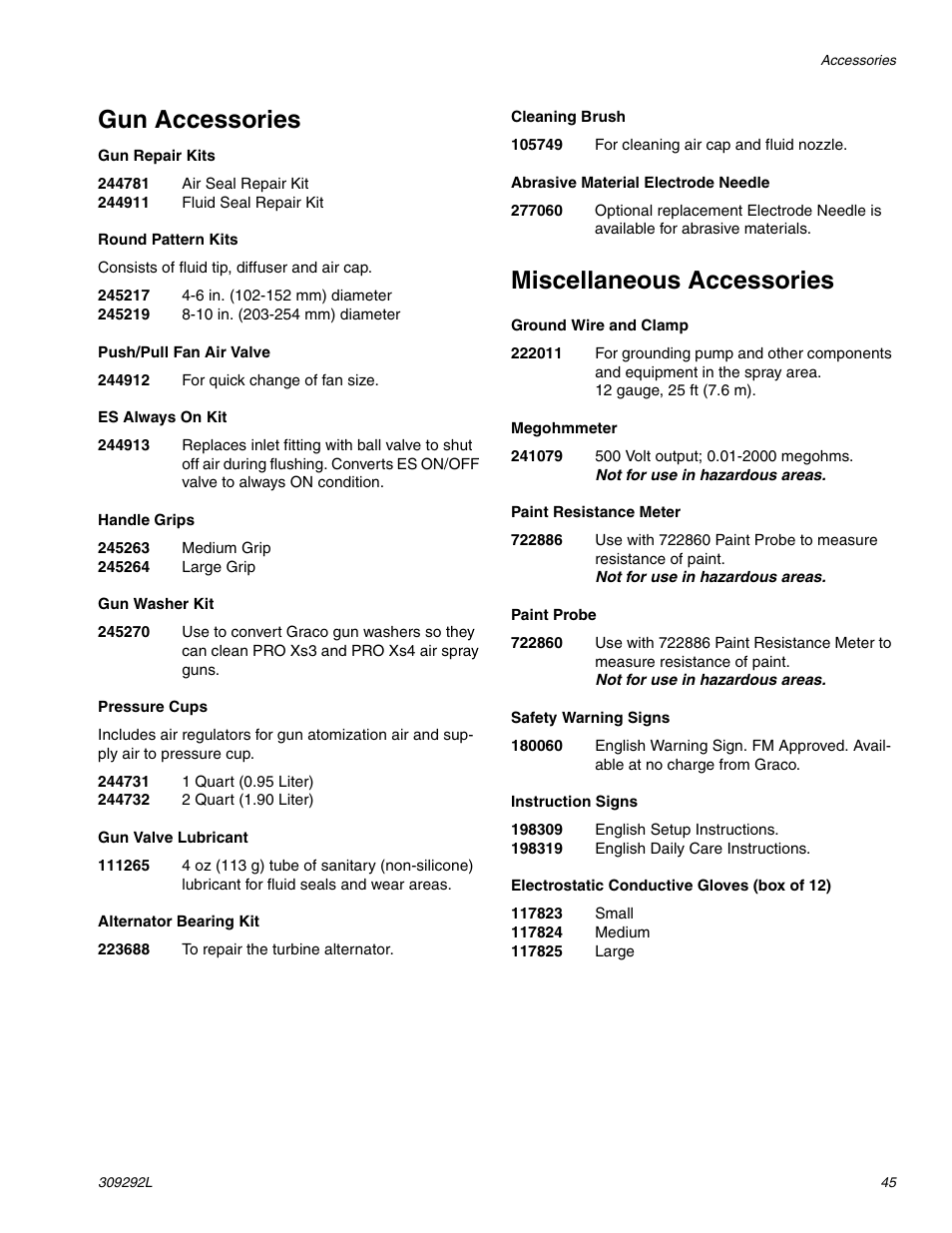 Gun accessories, Miscellaneous accessories | haier PRO XS3 309292L User Manual | Page 45 / 48