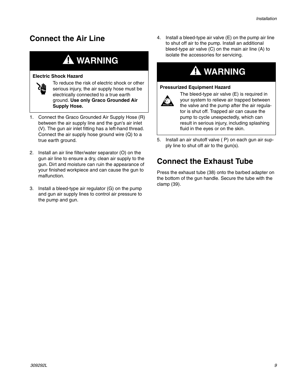 Warning, Connect the air line, Connect the exhaust tube | haier PRO XS3 309292L User Manual | Page 9 / 48