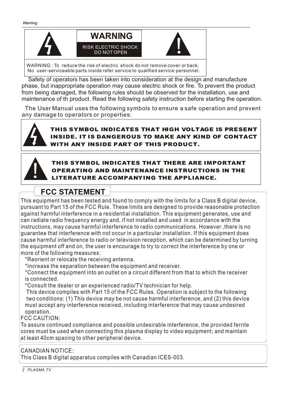 Т³гж 2, Warning, Fcc statement | haier HP50B User Manual | Page 2 / 46