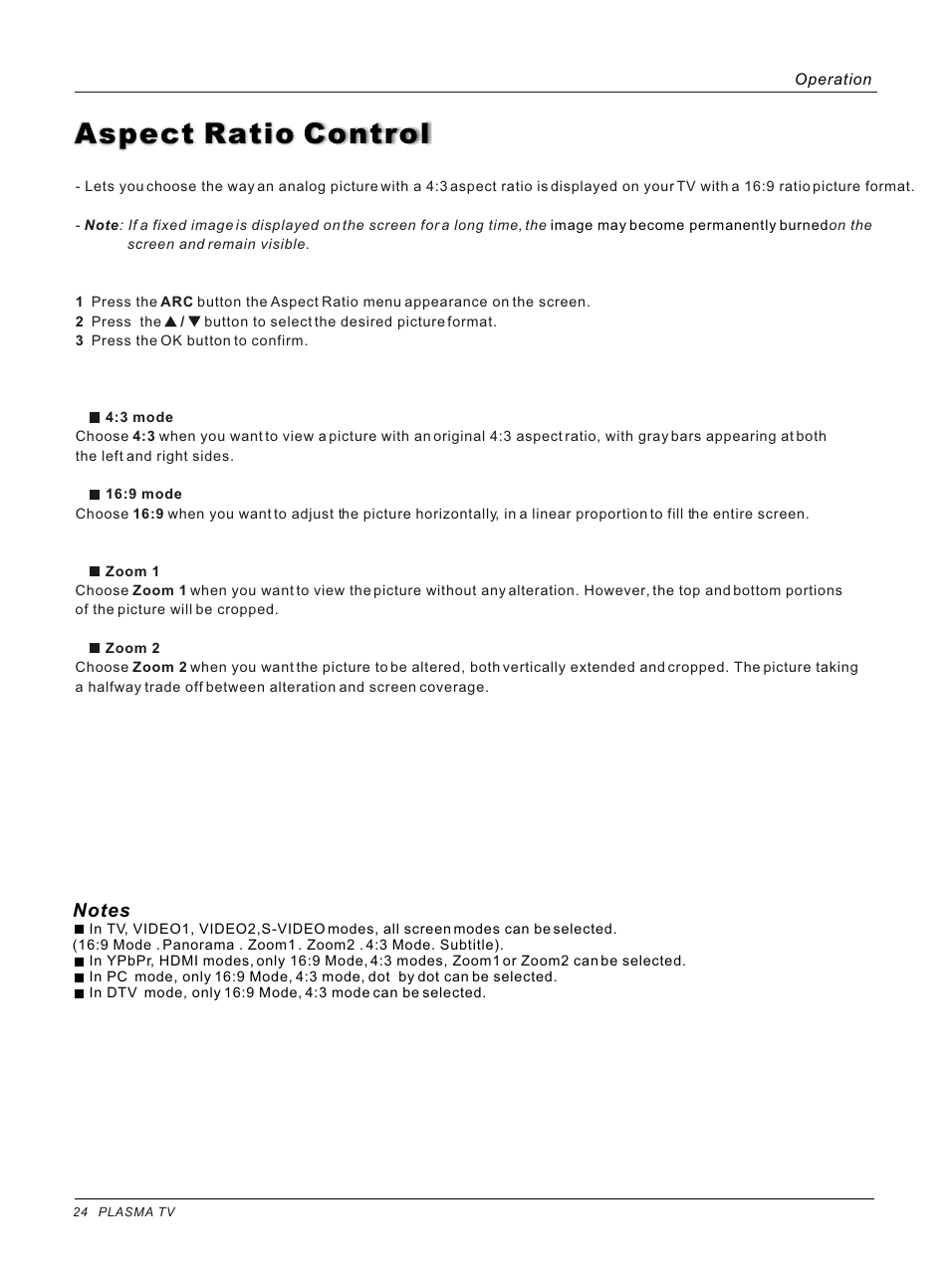 Т³гж 24, Aspect ratio control | haier HP50B User Manual | Page 24 / 46