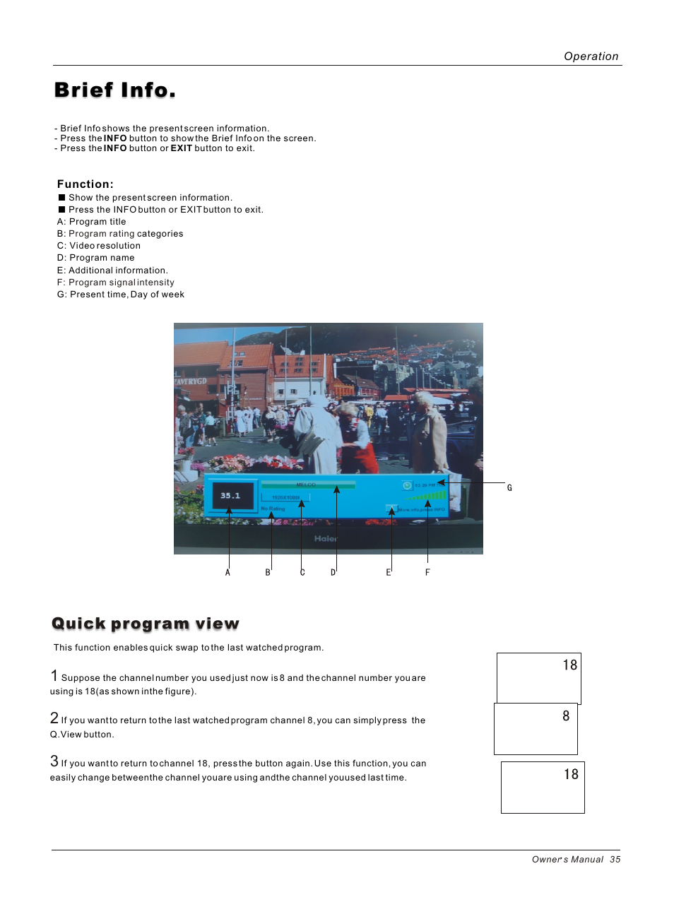 Т³гж 35, Brief info, Quick program view 1 | haier HP50B User Manual | Page 35 / 46