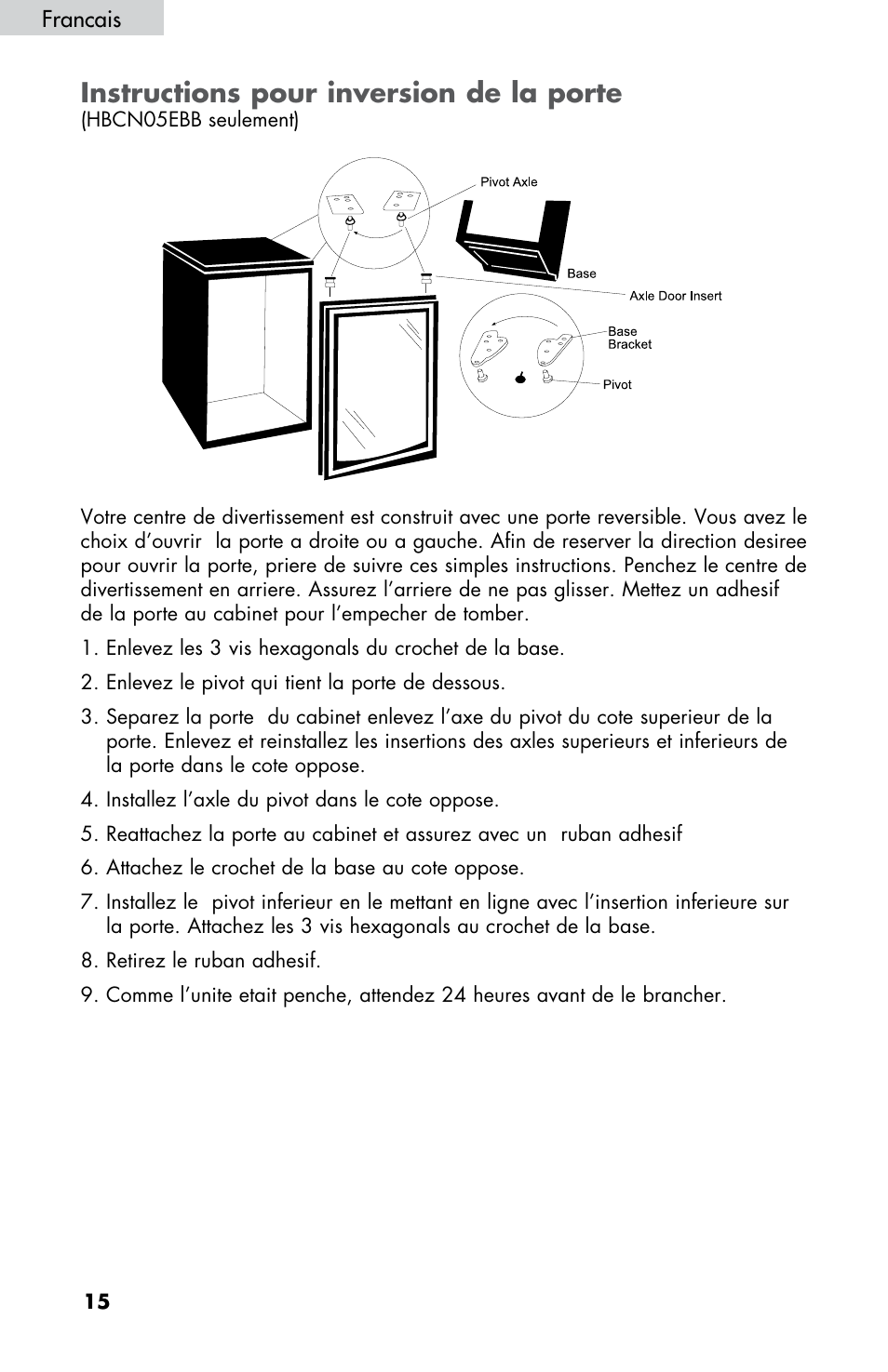 Instructions pour inversion de la porte | haier HBCN05FVS User Manual | Page 16 / 32