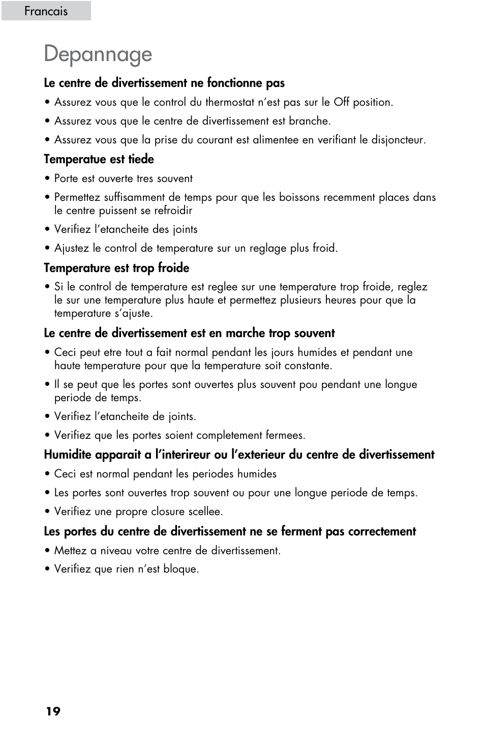 Depannage | haier HBCN05FVS User Manual | Page 20 / 32