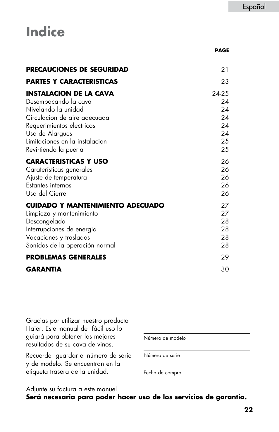 Indice | haier HBCN05FVS User Manual | Page 23 / 32