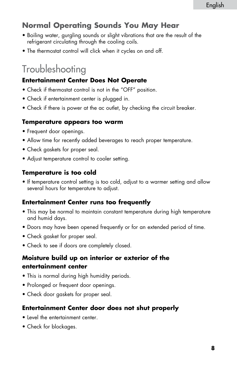 Troubleshooting, Normal operating sounds you may hear | haier HBCN05FVS User Manual | Page 9 / 32