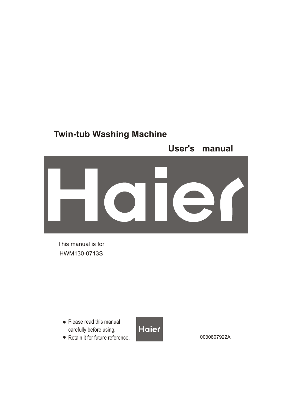 haier HWM130-0713S User Manual | 18 pages