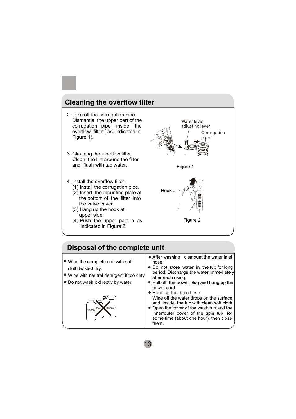 Cleaning the overflow filter, Disposal of the complete unit | haier HWM130-0713S User Manual | Page 15 / 18