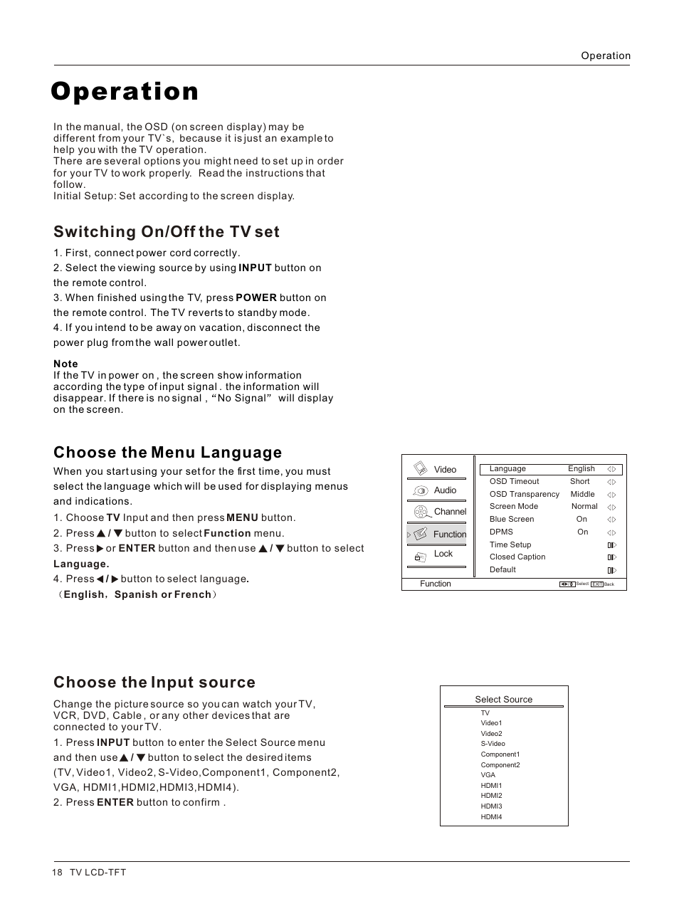Т³гж 19, Operation, Choose the menu language | haier HLC26R1 User Manual | Page 18 / 42