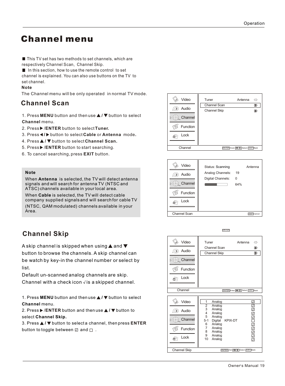 Т³гж 20, Channel menu, Channel scan channel skip | haier HLC26R1 User Manual | Page 19 / 42