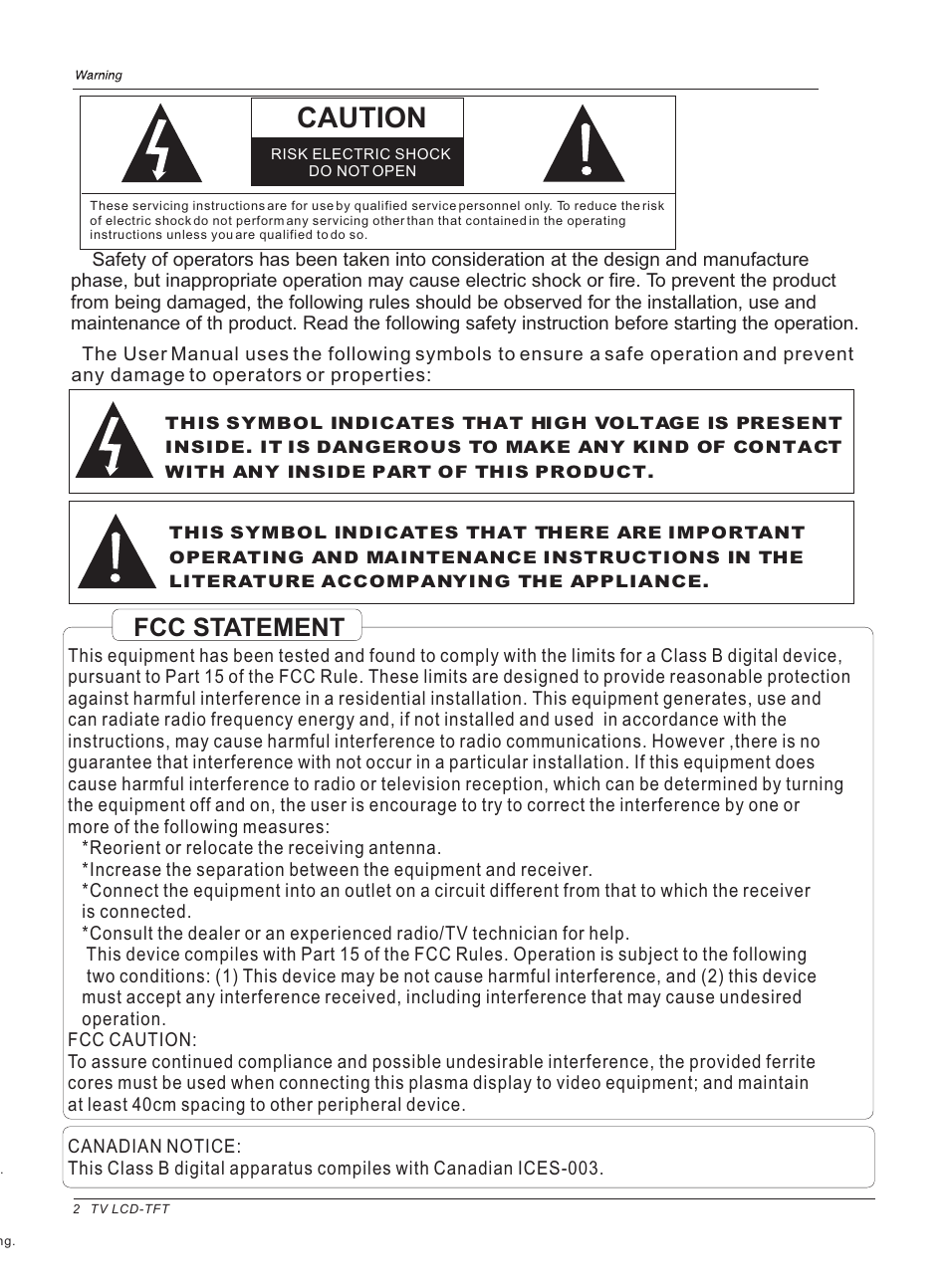 Caution, Fcc statement | haier HL26ATB User Manual | Page 2 / 41