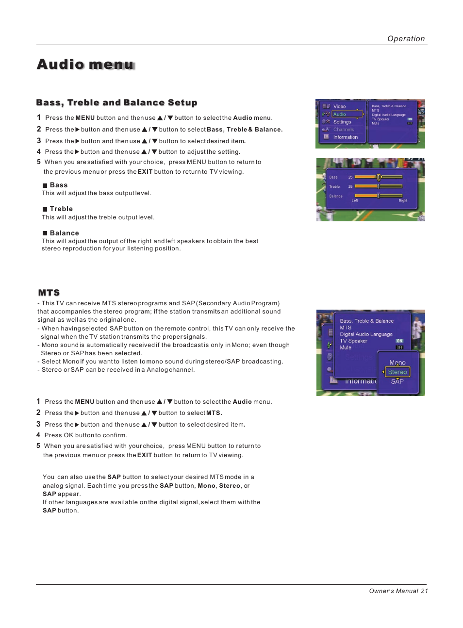 Audio menu | haier HL26ATB User Manual | Page 21 / 41