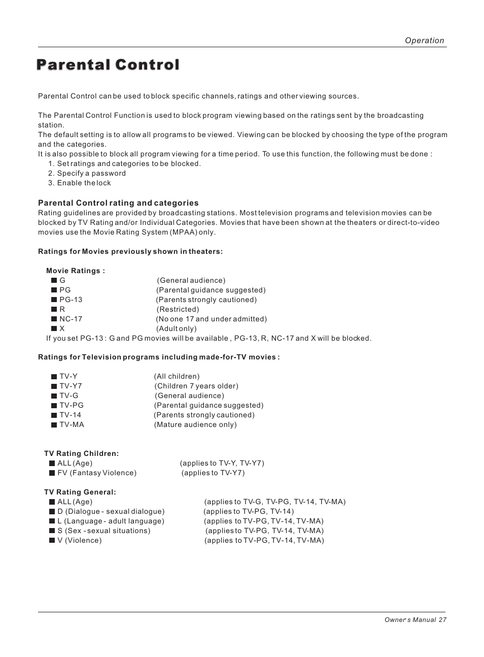 Parental control | haier HL26ATB User Manual | Page 27 / 41