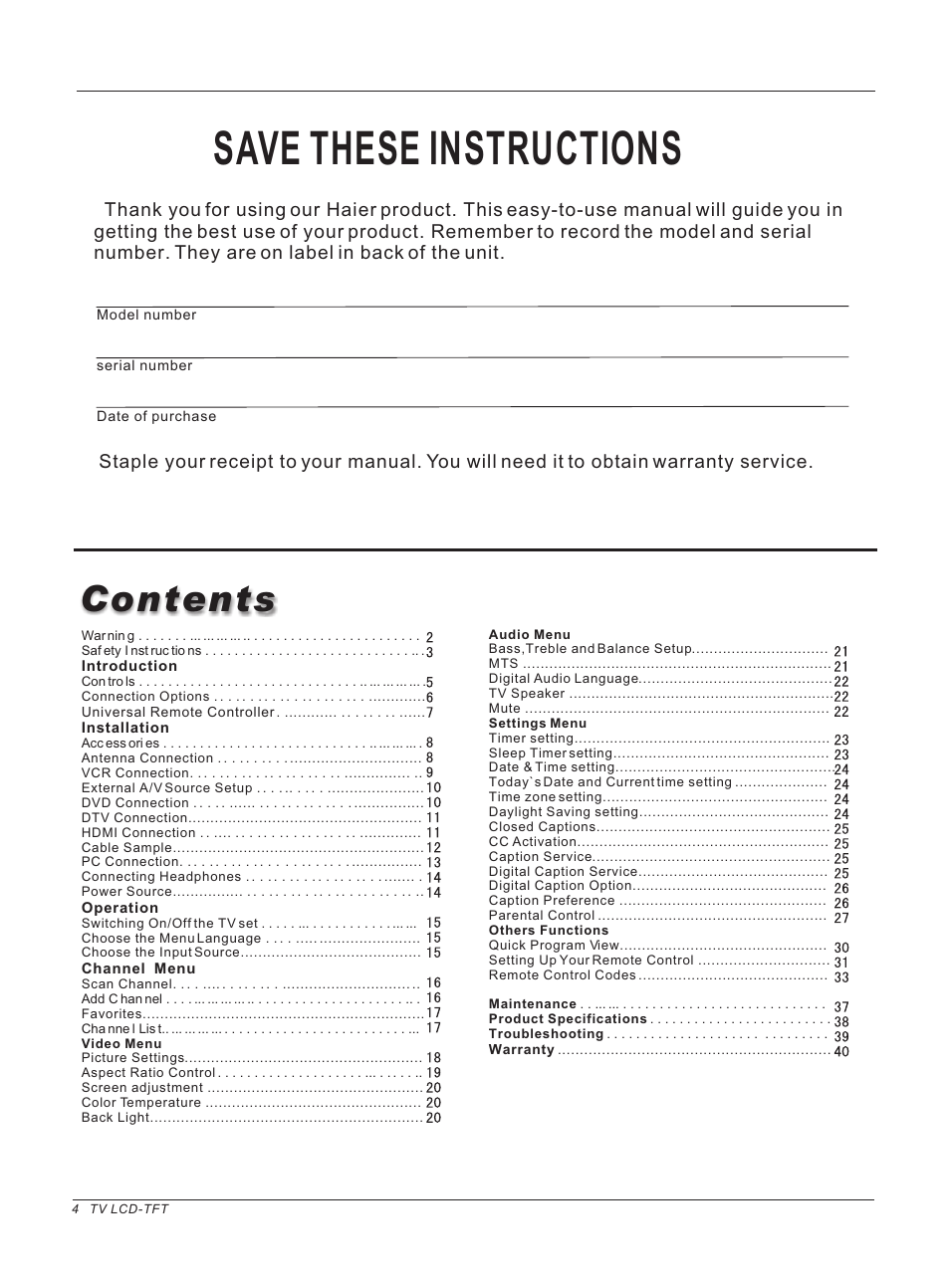 haier HL26ATB User Manual | Page 4 / 41