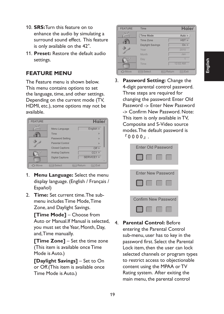 Feature menu | haier TFT L32C1120 User Manual | Page 21 / 34