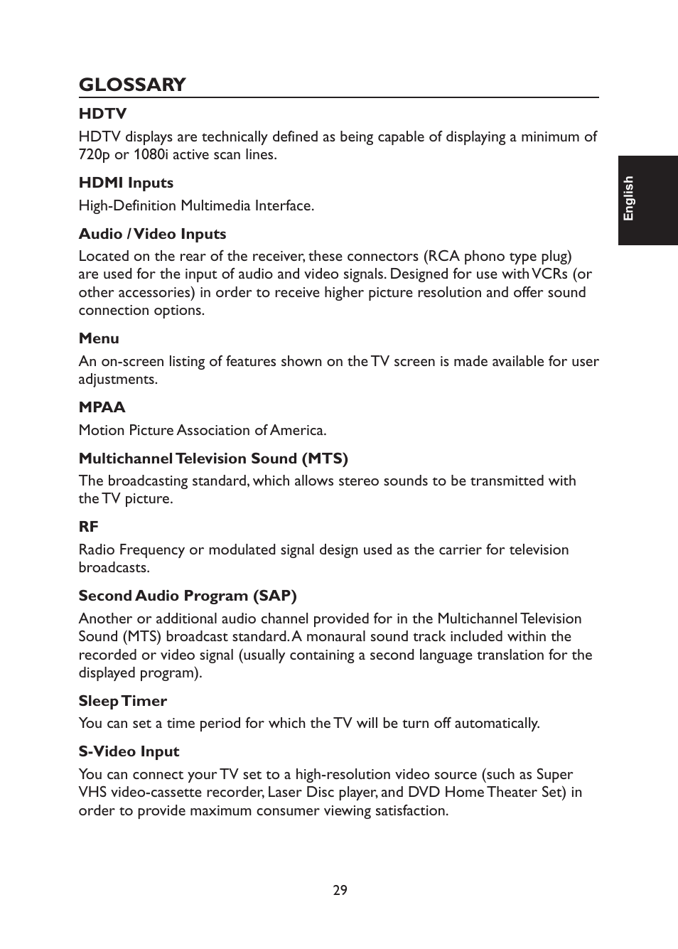 Glossary | haier TFT L32C1120 User Manual | Page 31 / 34