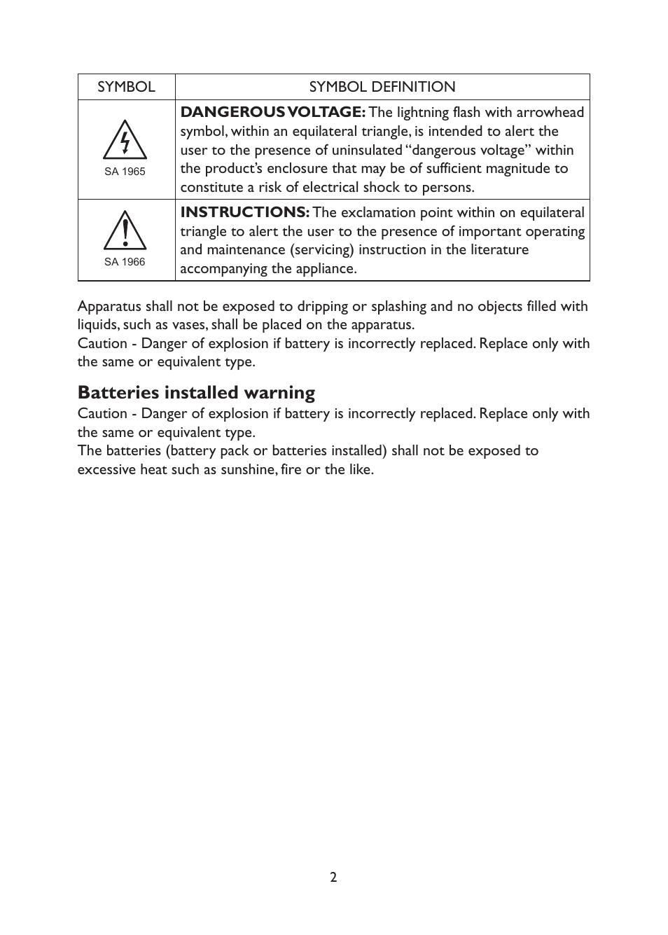 Batteries installed warning | haier TFT L32C1120 User Manual | Page 4 / 34