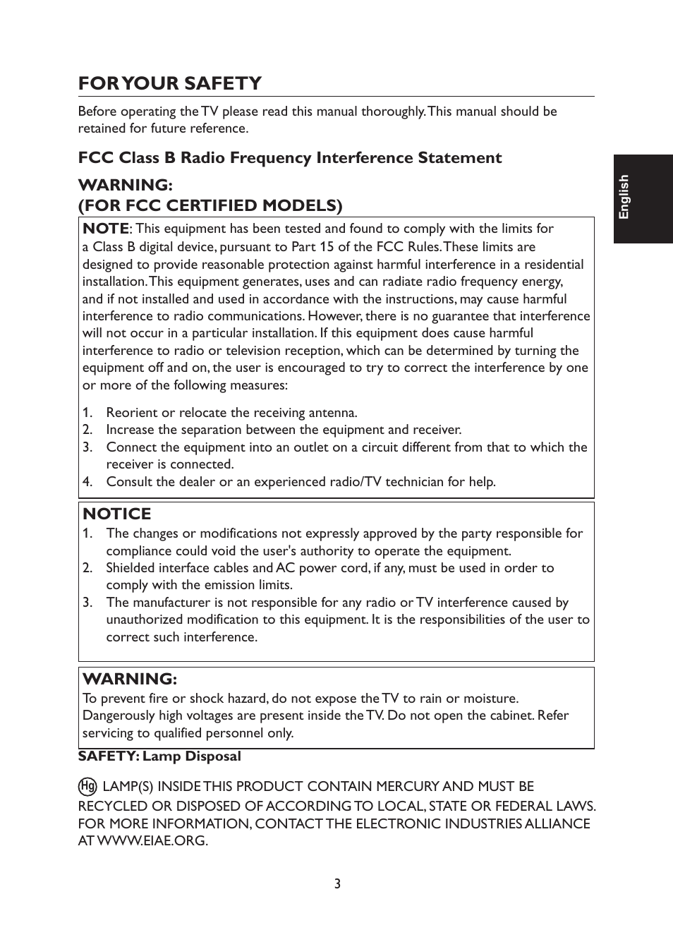 For your safety, Notice, Warning | haier TFT L32C1120 User Manual | Page 5 / 34