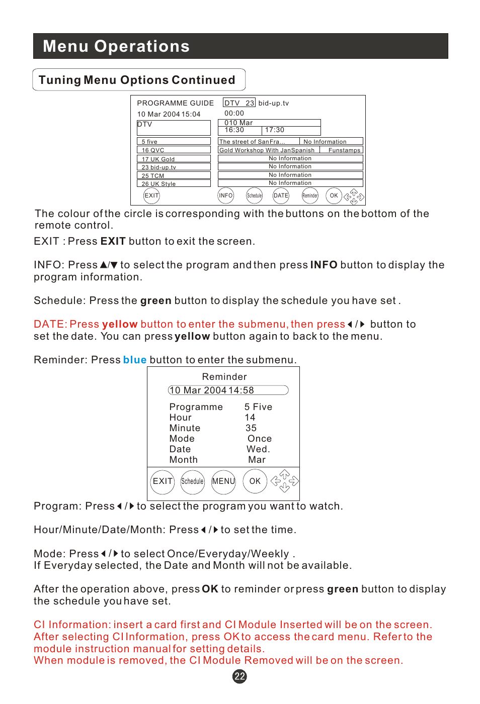 Т³гж 24, Menu operations, Tuning menu options continued | haier 0090502138 User Manual | Page 24 / 40