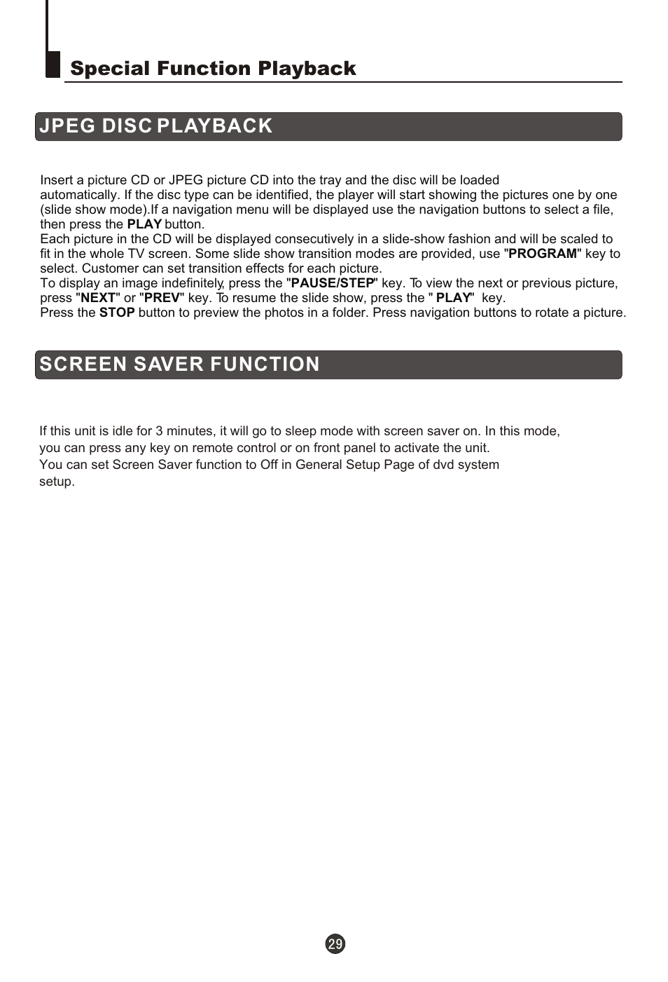 Т³гж 31, Special function playback jpeg disc playback, Screen saver function | haier 0090502138 User Manual | Page 31 / 40