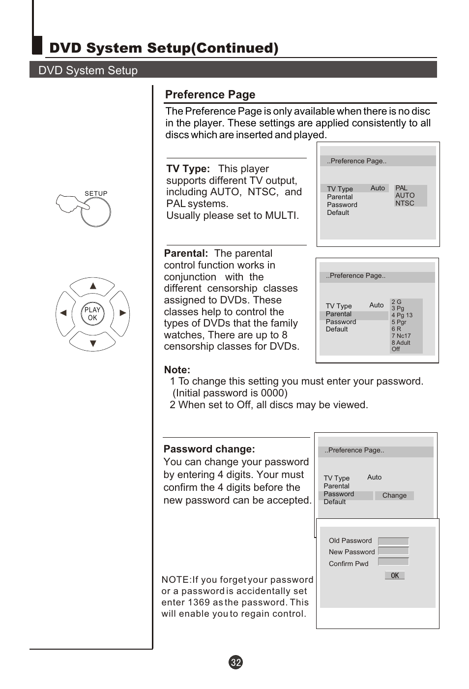 Т³гж 34, Dvd system setup(continued), Dvd system setup | Preference page | haier 0090502138 User Manual | Page 34 / 40