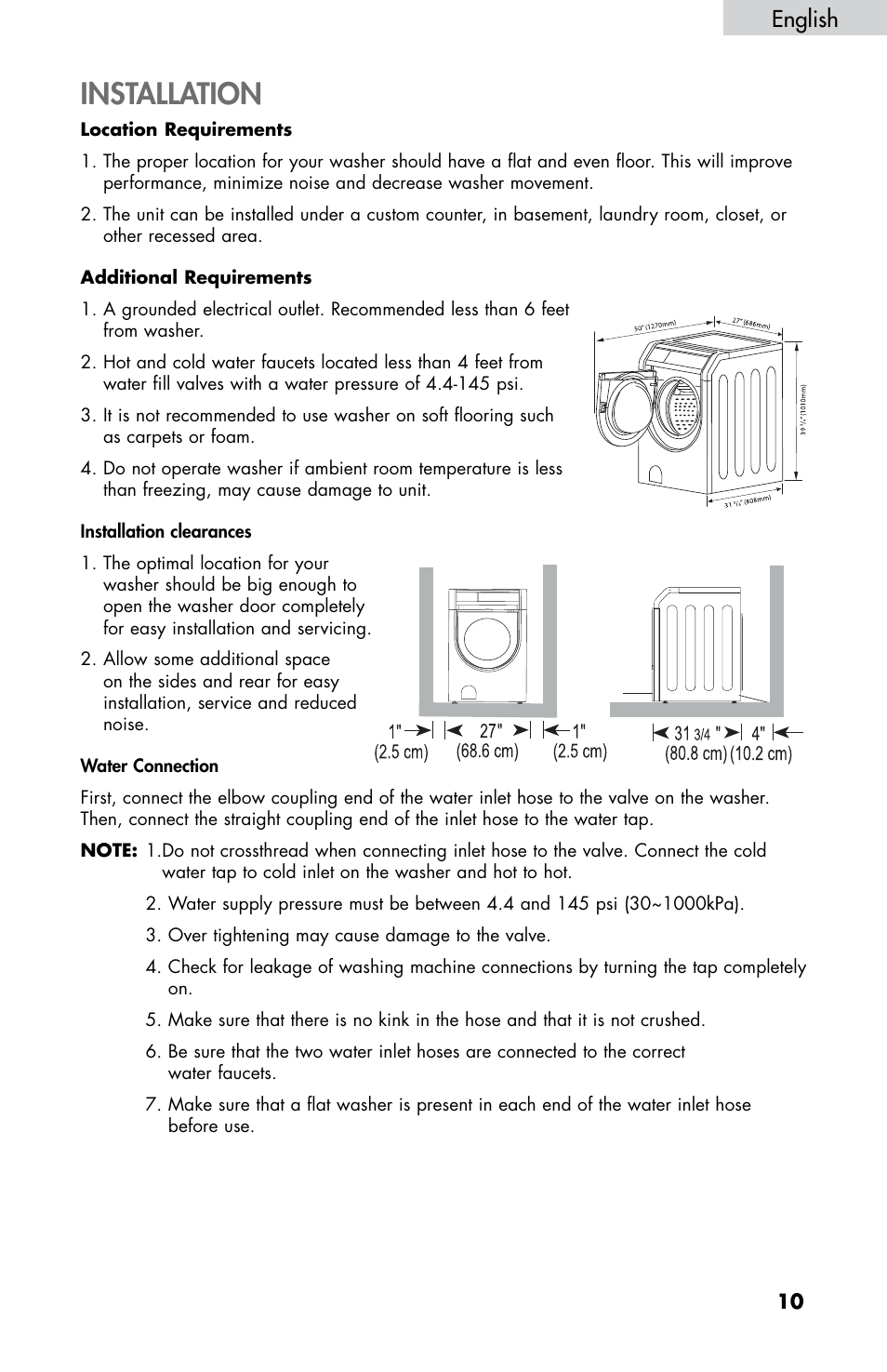 Installation, English | haier HWF5300AW User Manual | Page 12 / 32