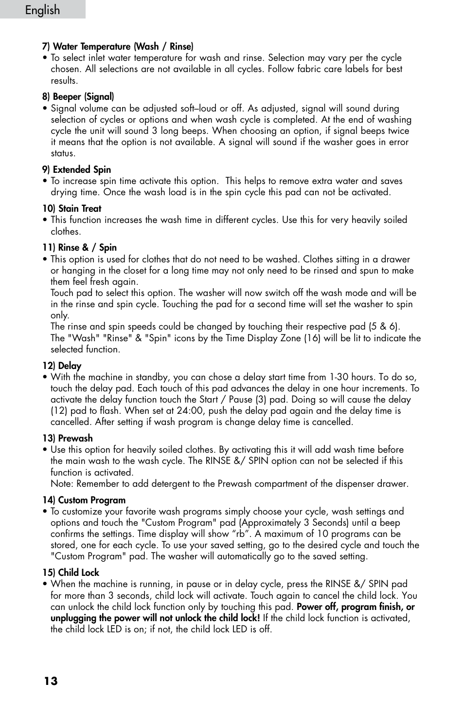 English | haier HWF5300AW User Manual | Page 15 / 32