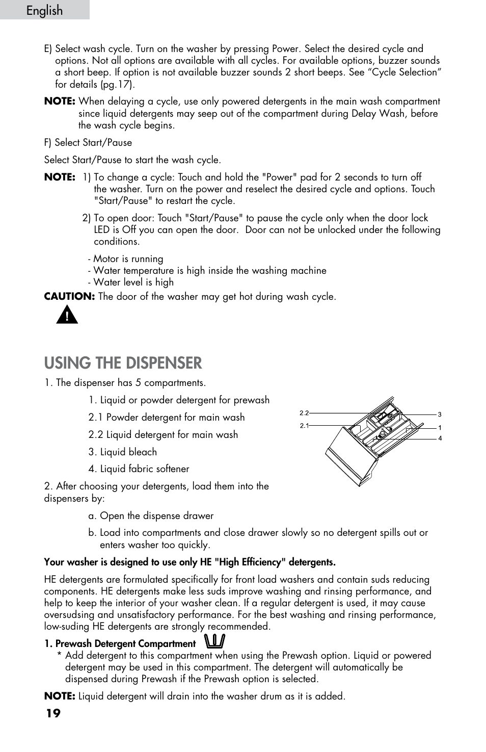 Using the dispenser, English | haier HWF5300AW User Manual | Page 21 / 32