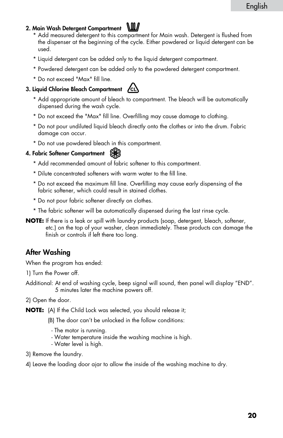 English, After washing | haier HWF5300AW User Manual | Page 22 / 32