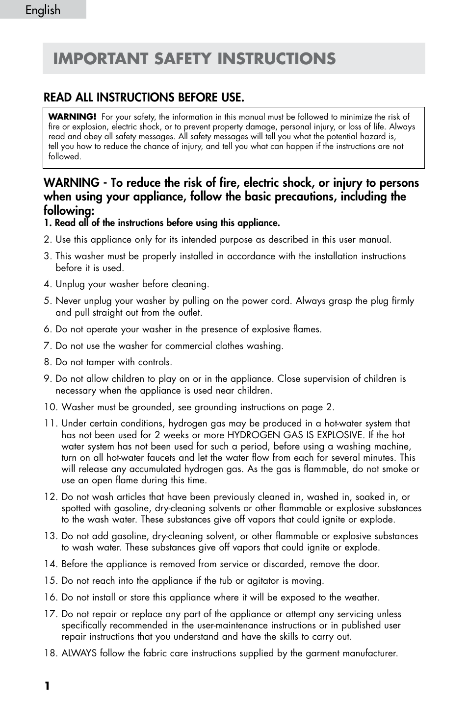 Important safety instructions | haier HWF5300AW User Manual | Page 3 / 32
