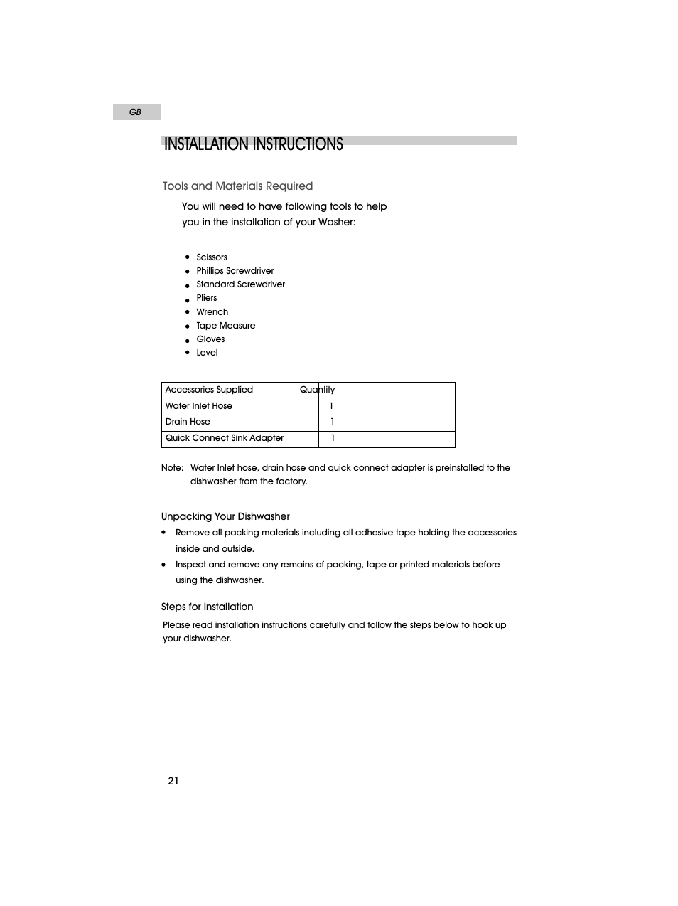 Installation instructions | haier HDT18PA User Manual | Page 22 / 26