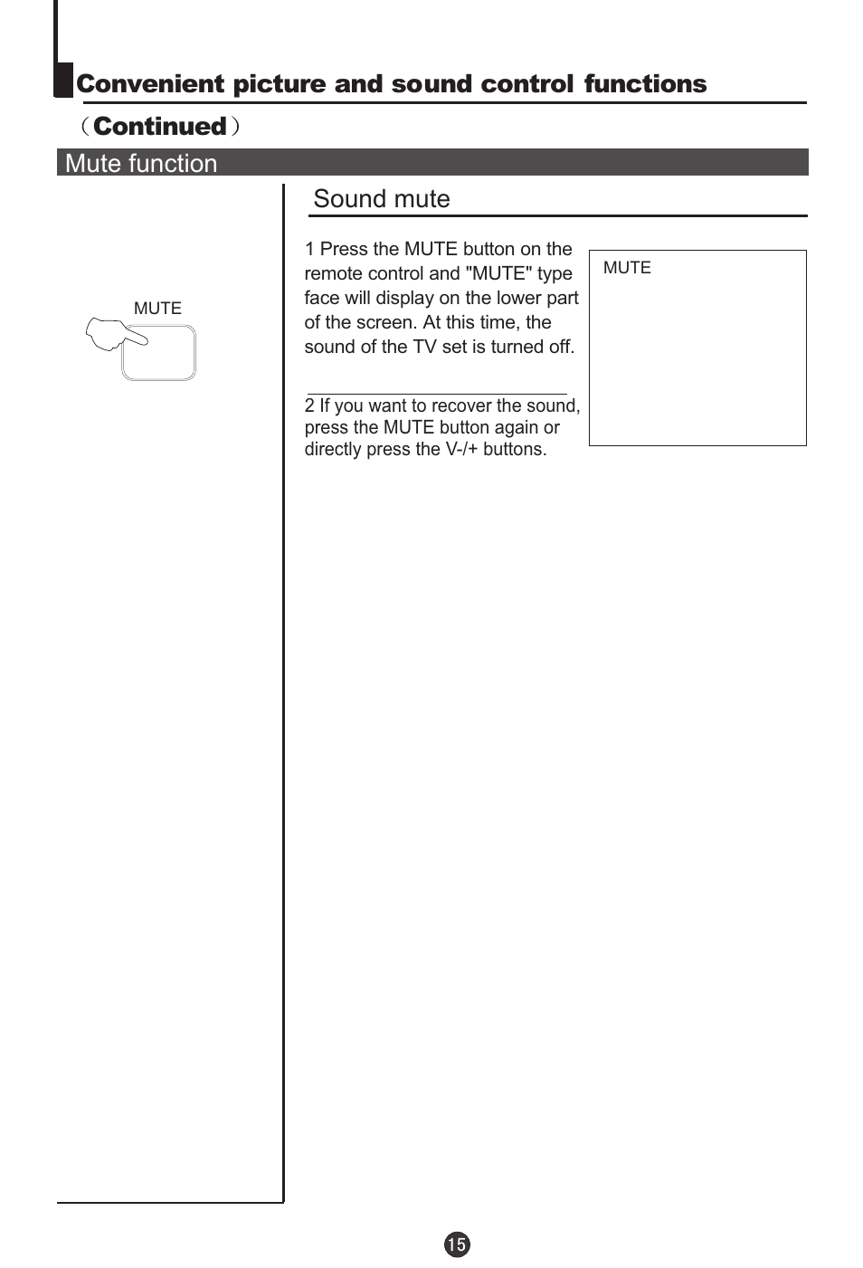 Sound mute, Mute function | haier DTA-2198PF User Manual | Page 16 / 35