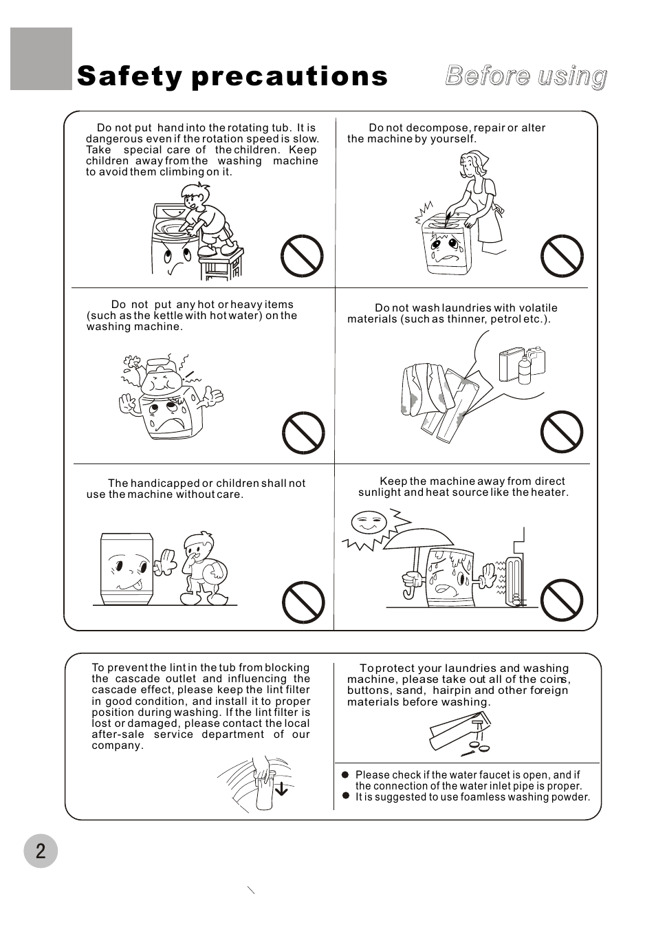 Safety precautions, Before using | haier XQB60-C User Manual | Page 4 / 20