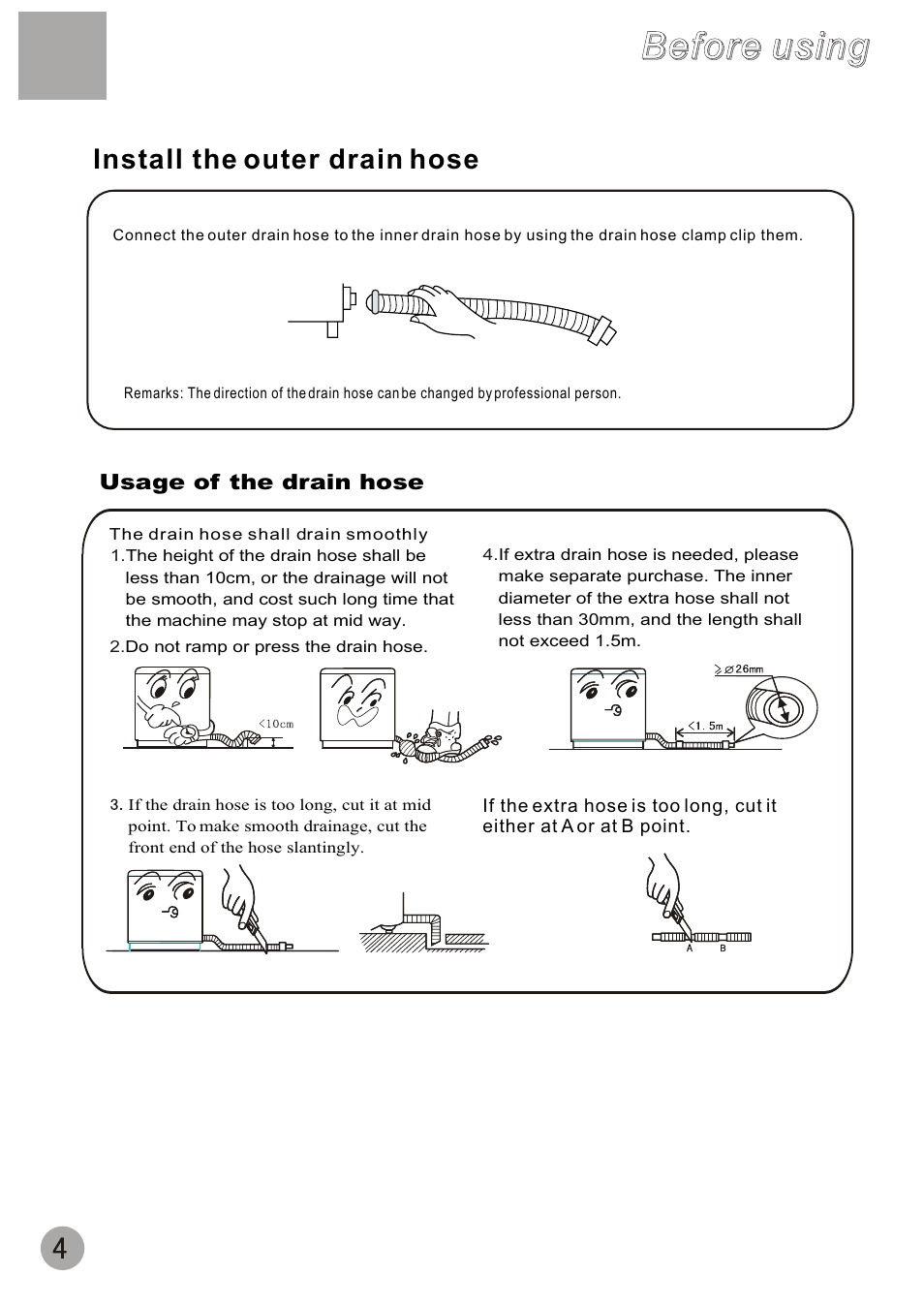 Before using, Install the outer drain hose | haier XQB60-C User Manual | Page 6 / 20