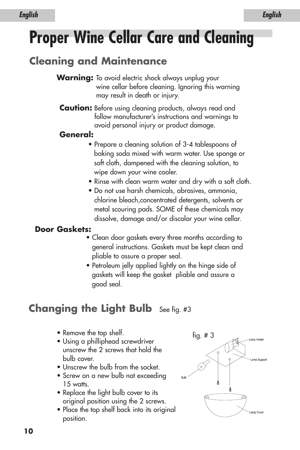 Proper wine cellar care and cleaning, Cleaning and maintenance, Changing the light bulb | haier JC-110GD User Manual | Page 11 / 14