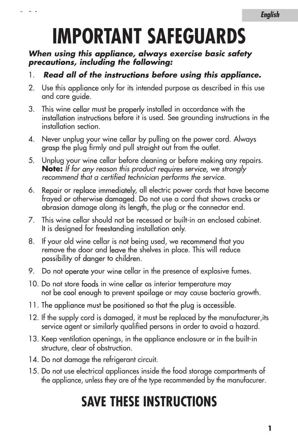 Important safeguards, Save aa these instructions | haier JC-110GD User Manual | Page 2 / 14