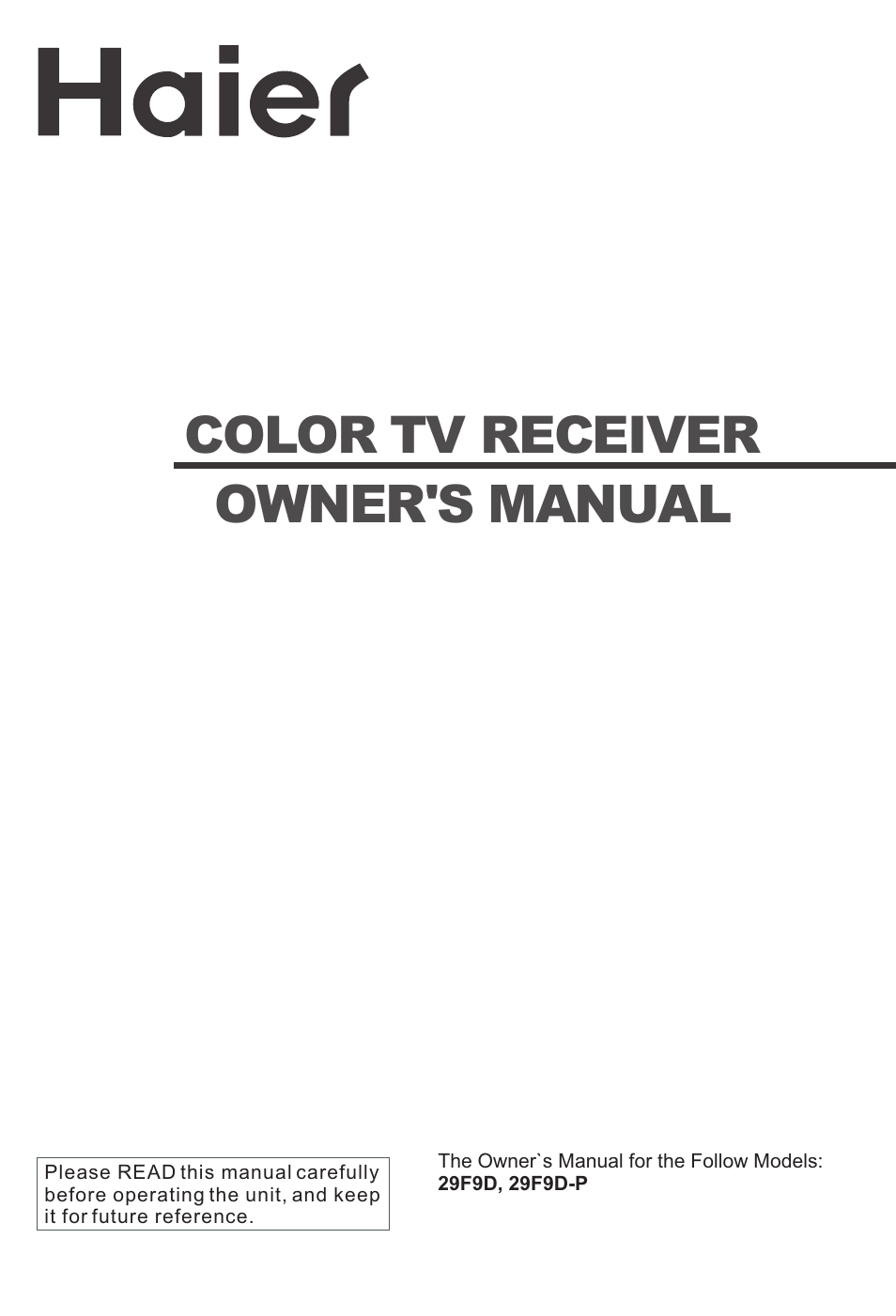 haier 29F9D-P User Manual | 28 pages