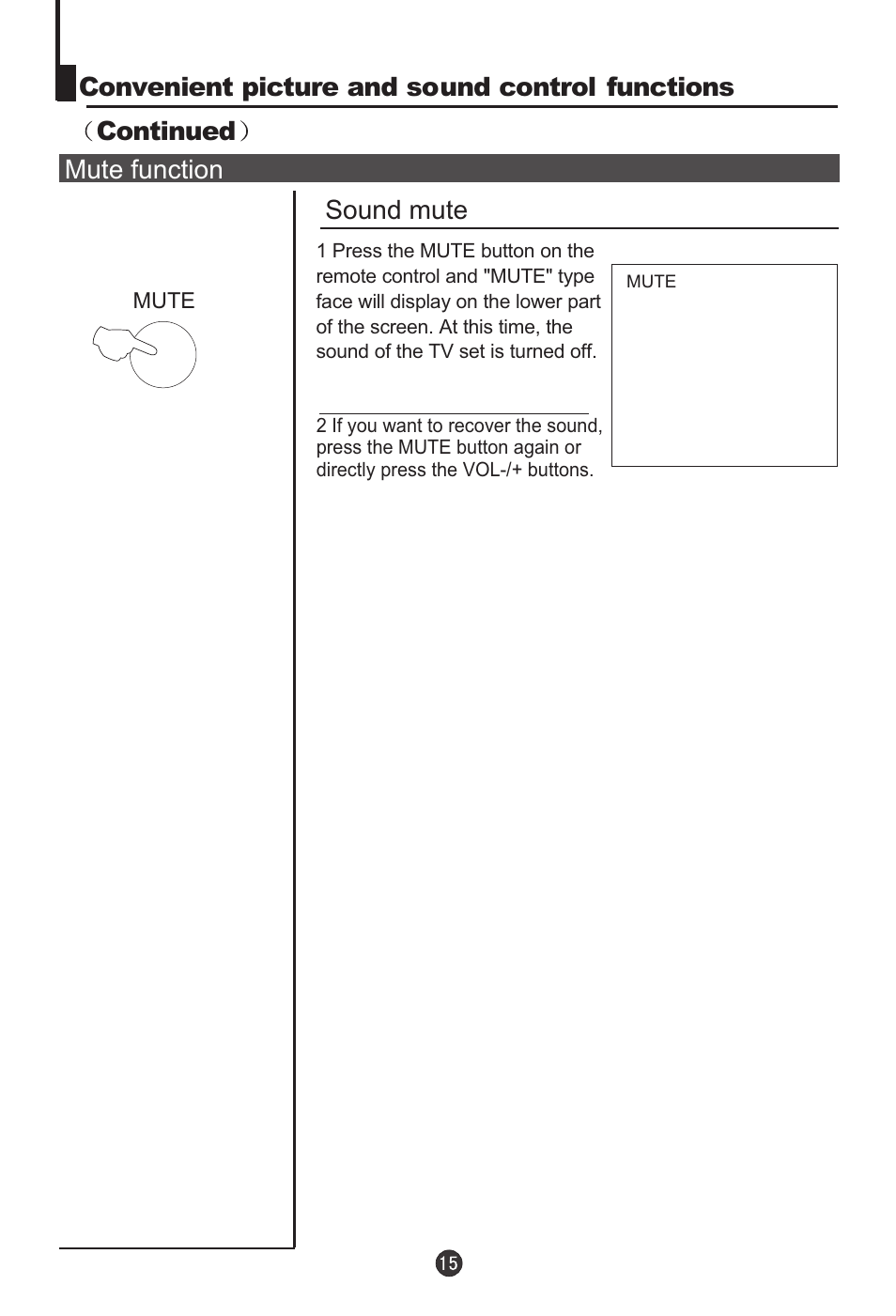 Sound mute, Mute function | haier 29F9D-P User Manual | Page 16 / 28