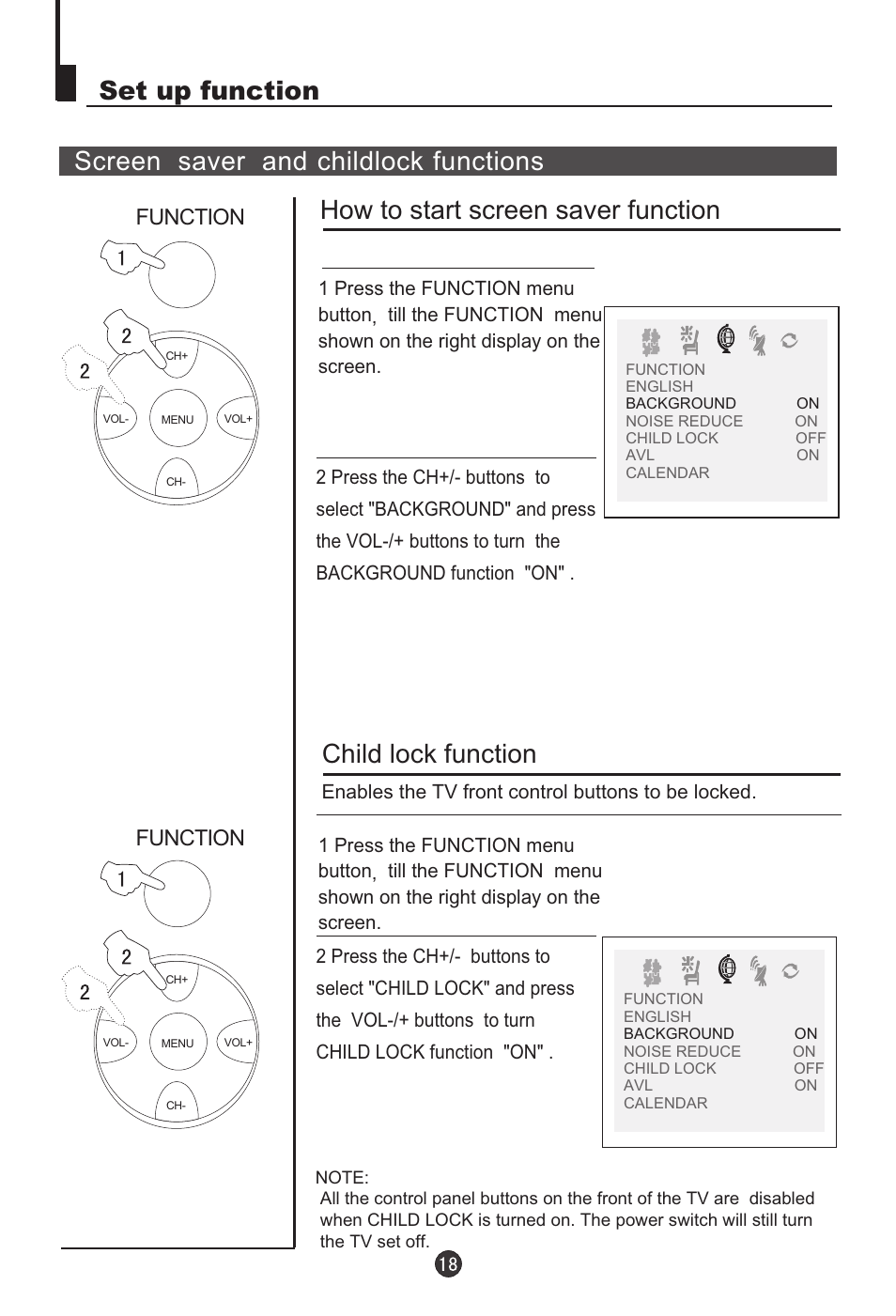 Child lock function, Function | haier 29F9D-P User Manual | Page 19 / 28