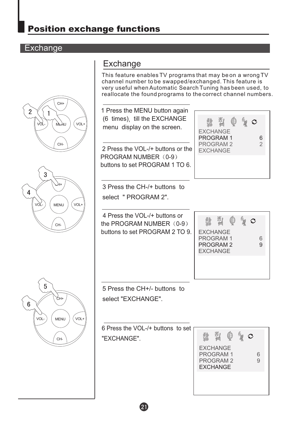Position exchange functions exchange exchange | haier 29F9D-P User Manual | Page 22 / 28