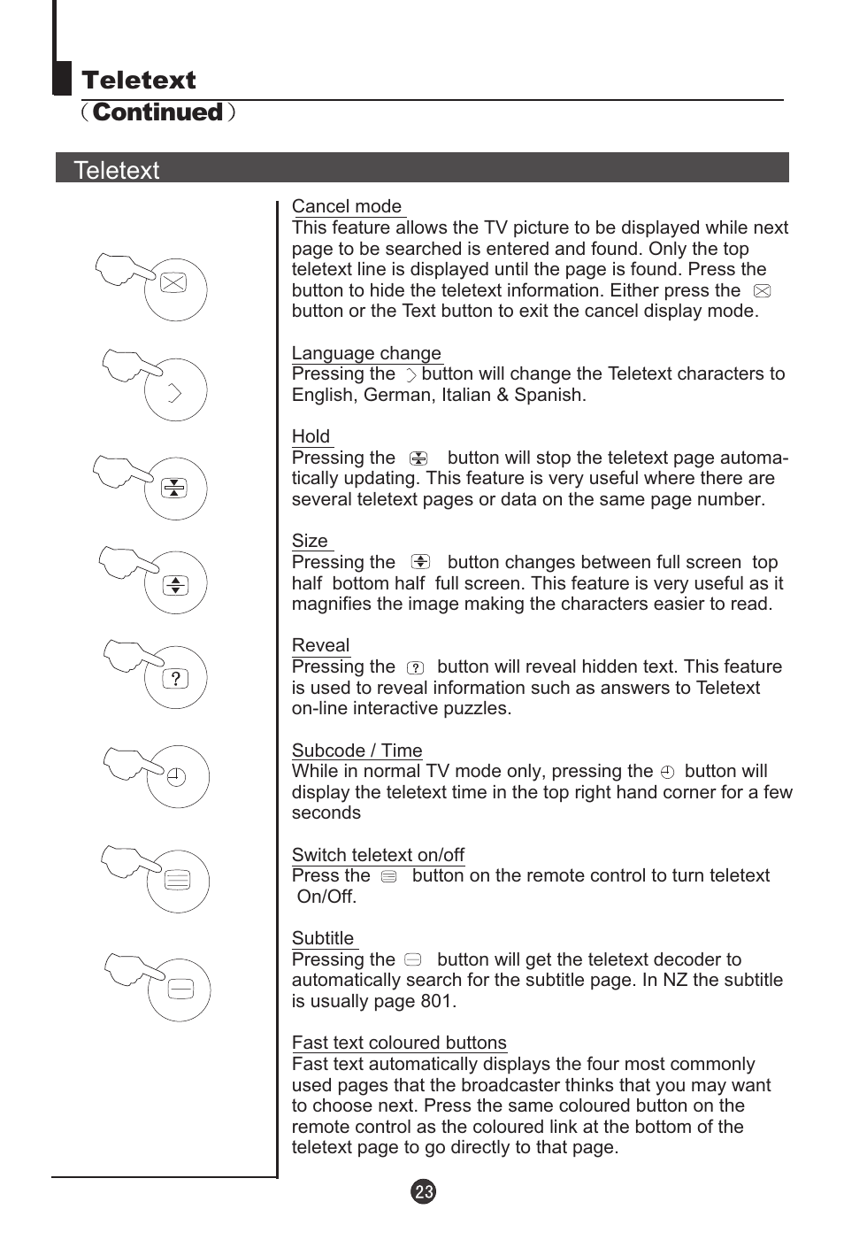 Teletext, Continued | haier 29F9D-P User Manual | Page 24 / 28